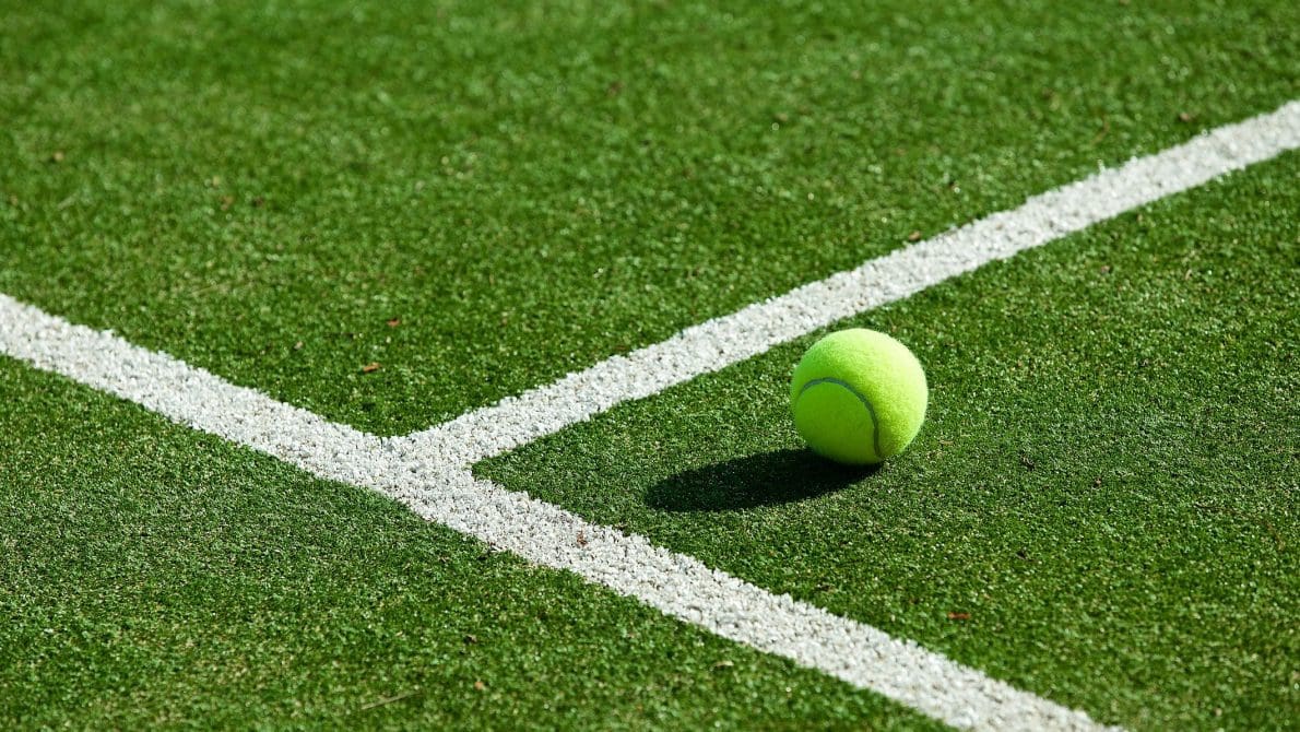 soft focus of tennis ball on tennis grass court
